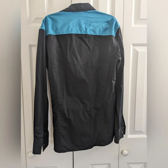 Karl Lagerfeld Long Sleeve Shirt Turquoise Black Made Italy Size 48 Slim Fit. - Picture 2 of 10